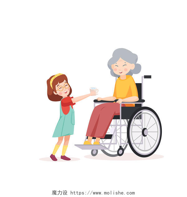 孝敬做轮椅的老人 PNG素材 AI素材孝敬老人元素